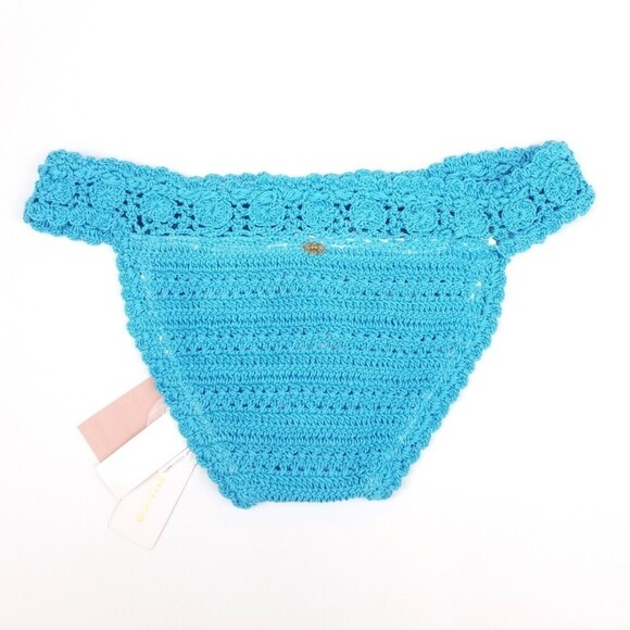 NWT PQ Swim Dreamy Blue Pure Crochet Full Cut Bikini Bottom Small Boho Knit - Picture 2 of 5